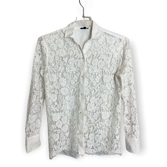ATM Anthony Thomas Melillo Floral Lace Sheer Panel shirt button up size XS - Picture 6 of 11